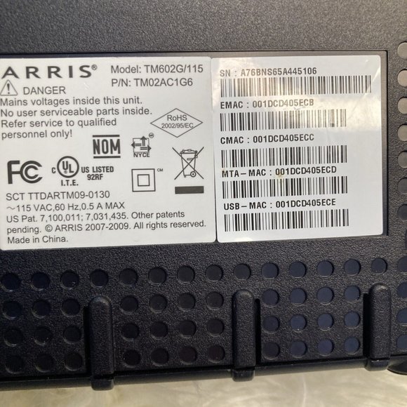 Arris Cable Modem Model TM602G/115 With Cord Tested Working - Picture 2 of 5